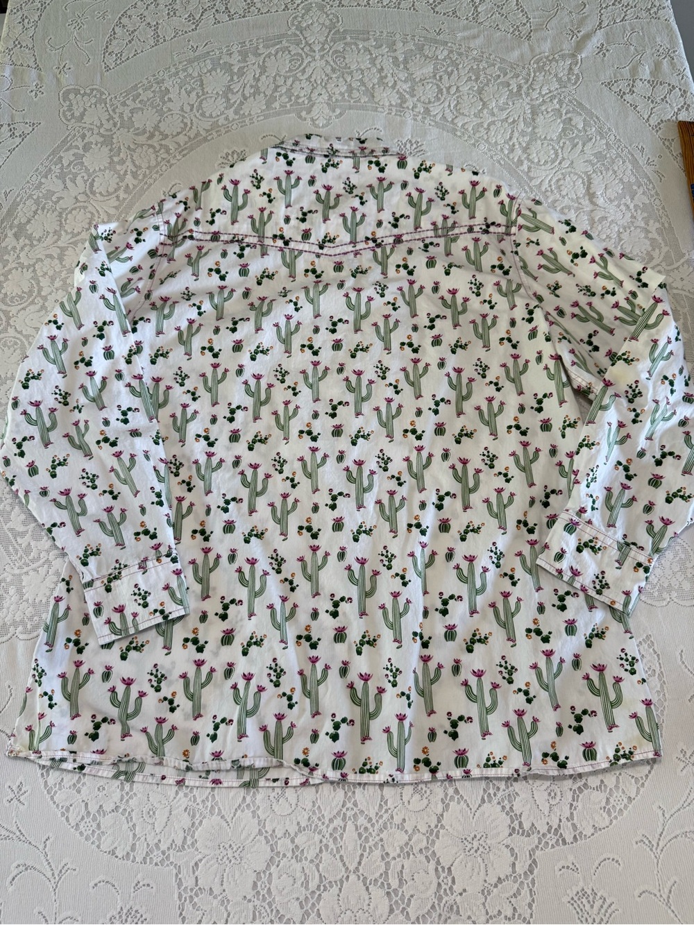 Cowgirl Hardware Cotton Cactus Rose Pearl Snap Western shirt white XXL plus - Picture 9 of 13